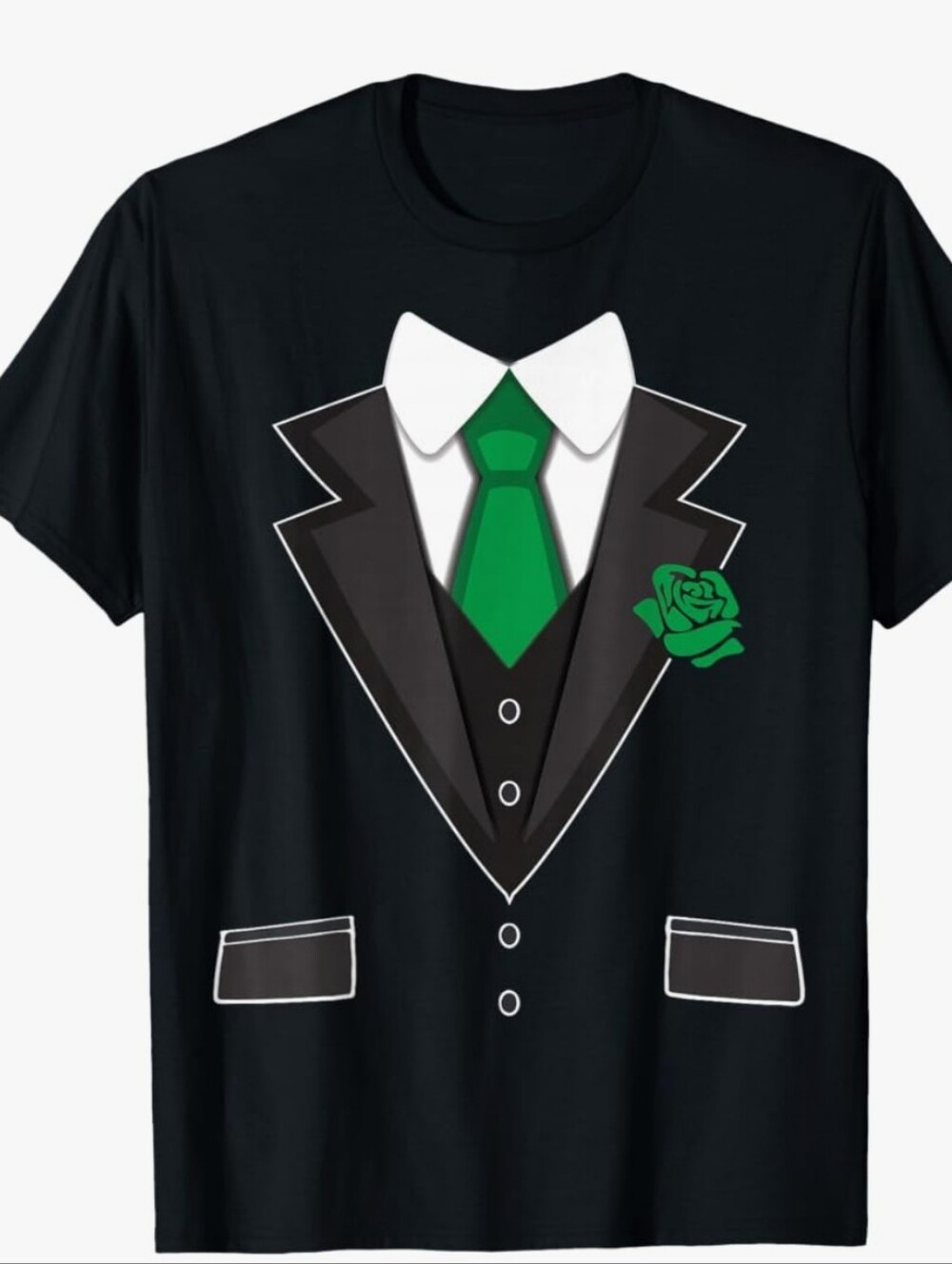 Men's Short Sleeve Tuxedo Graphic Tee with Green Tie
